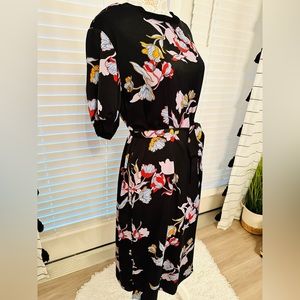 Who What Wear Navy Floral Dress w/ Belt and Side Split